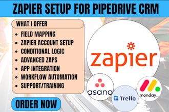 integrate asana trello monday to pipedrive using zapier for construction firm