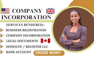 incorporate your company in US, UK, canada, business registration and documents