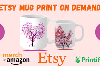 design custom vector mug, etsy print on demand store with printify, amazon merch