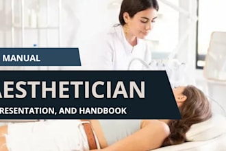 create aesthetician manual, user guide, handbook, canva and PPT presentation