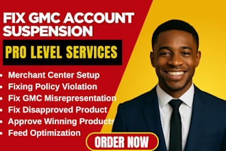 setup, reactivate, fix google merchant centre suspension or misrepresentation
