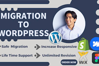integrate professionally, migrate wix, shopify or webflow to wordpress website