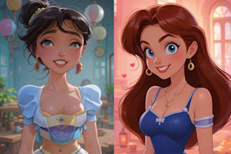 create disney 90s style concept and character art