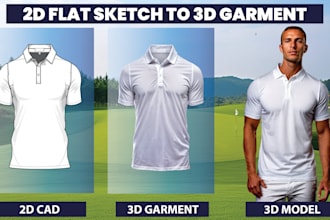 create a 3d garment rendering from fashion technical drawing