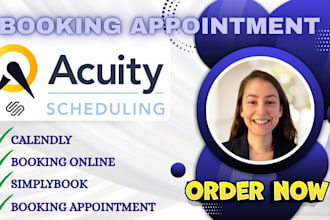 set up calendly, acuity scheduling, square, vagaro for online booking systems