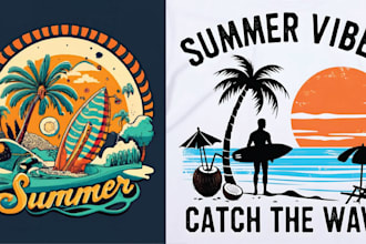 create hand drawn t shirt summer beach logo