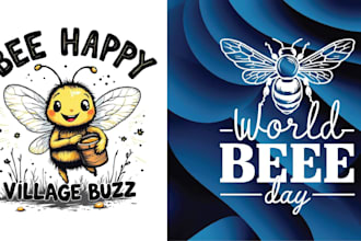 do hand drawn bee logo and t shirt design