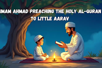 create islamic children story book, arabic kids book, muslim book illustration