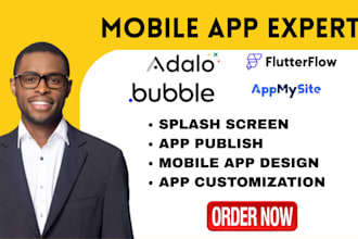 do app publish, mobile app design adalo, flutterflow, bubble io, appmy site