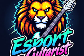 design high quality esport guitarist lion mascot logo with express delivery