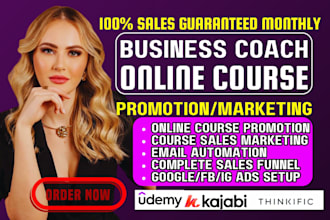 udemy online course promotion, business coach kajabi thinkific course sales