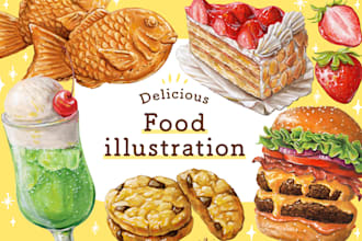 create japanese food illustration in my acrylics style