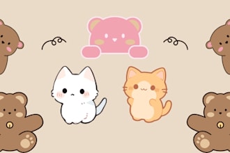 design or redesign cute kawaii, anime, doodles, stickers
