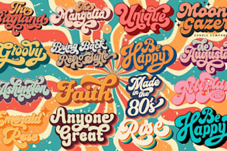 typography vintage retro 70s style striped logo design and t shirt design