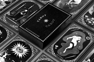 draw custom card game design tarot zodiac playing card design card box mockup