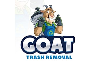 design amazing super goat character logo with trash removal