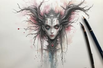 draw watercolor dark art and fantasy horror character