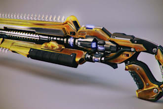 develop 3d sci fi gun, guns weapon print, asset 3d modeling for videogame