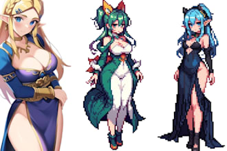 draw 2d animation 2d pixel art character design  sprite sheet