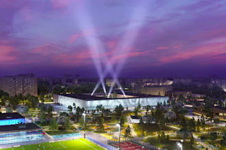 design stadium,golf simulator space,sport arena,gymnasium,resort,site plan,3dmap