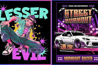draw edgy anime streetwear t shirt urban streetwear for clothing merch brand