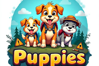 design high quality adventurous puppies mascot logo with unlimited revision