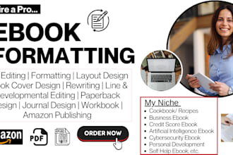 do KDP book formatting, editing, proofreading for amazon kindle, ingramspark