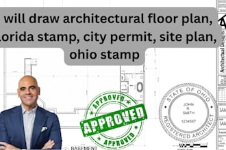 draw architectural floor plan, florida stamp, city permit, site plan, ohio stamp