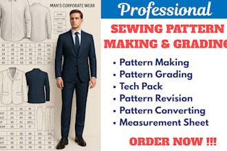create precise sewing patterns and grading for any type of menswear and germent