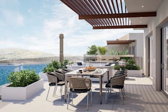 render high detail exterior environment,landscape design,rooftop facade,lounge