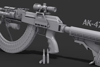 create 3d sci fi gun,firearm animations for fortnite game, baseball bat,mini gun