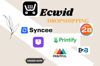 setup ecwid dropshipping store via syncee spocket printful printify wholesales2b