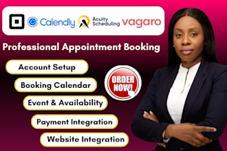 setup calendly, vagaro appointment booking website, square, acuity scheduling