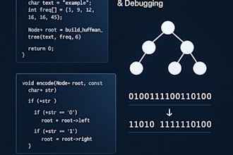 write or debug c programming algorithms such as huffman coding, file processing