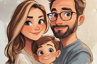 draw family portrait couple my cartoon disney style
