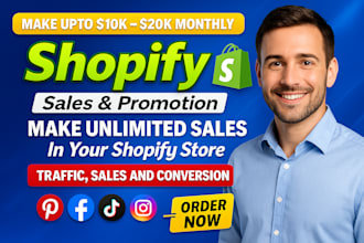 promote shopify store, boost shopify sales, tiktok shop,fb ads shopify manager