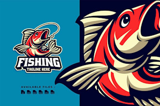 do awesome fishing team and boat charter logo in 24 hours