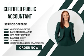 do quickbooks setup, bank reconciliation, certified financials and CPA audit