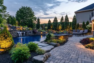 design landscape, backyard, frontyard, garden, patio, and 2d rendering