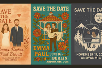 draw a retro wedding invitation or save the date