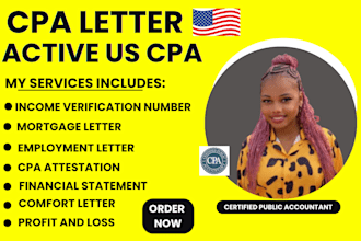 write financial statement US CPA, sign CPA letter, income verification letter