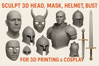 create 3d mask helmet for 3d printing cosplay prop armor sword character design
