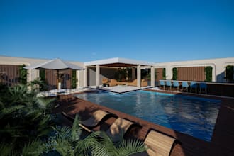 render high detail environment,landscape design, rooftop facade, balcony, garden