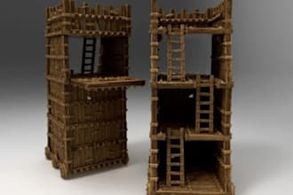 design medieval 3d terrain, dnd viking ruinstemples, house terrain, trpg, zbrush