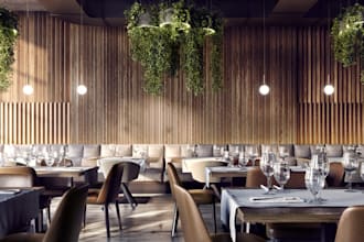 modern restaurant design, 8k interior render, coffe shop, cafe, 3d bar rendering