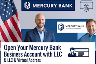 open business bank account, mercury bank, with your llc, provide virtual address