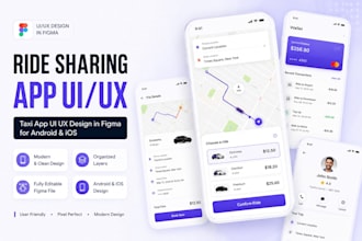 design ride sharing app taxi app UI UX in figma for android and ios