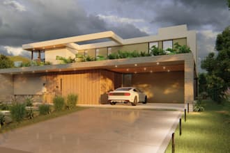 redesign 3d exterior visualization,residence house,apartment render,patio,garage