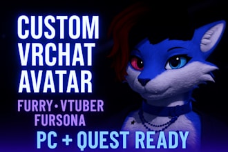 create custom furry vrchat avatar with lip sync vr character, vrc avatar, vroid