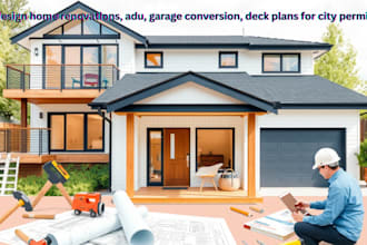 design home renovations, adu, garage conversion, deck plans for city permit